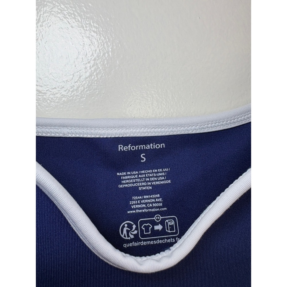 Reformation Active Caserta Eco Move Crop Tank Top Small Navy Blue Contrast - Picture 3 of 5